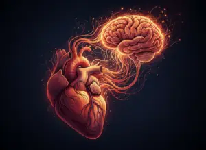 Abstract illustration of heart and brain neural connectio