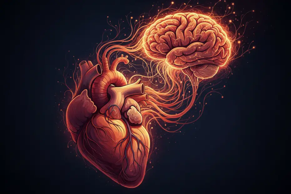 Abstract illustration of heart and brain neural connectio
